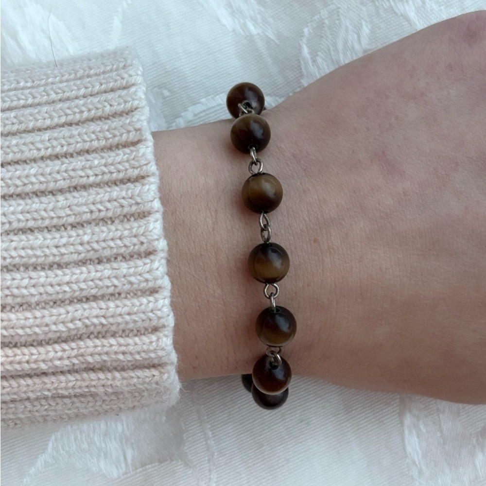Tigers Eye Silver Beaded Bracelet